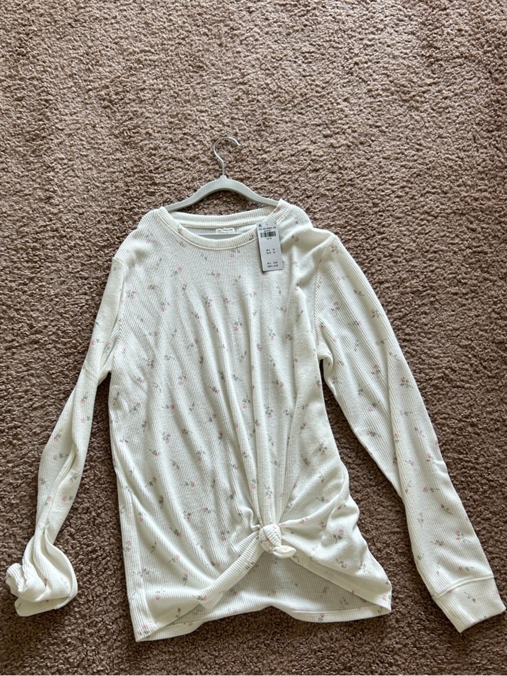 abercrombie kids Cream Long Sleeve Knot Front Tee with Pink Floral